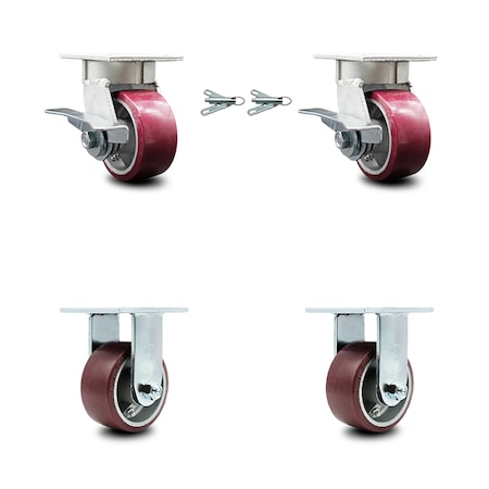 Service Caster 4 Inch Kingpinless Poly on Aluminum Caster Brakes/Swivel Locks 2 Rigid SCC, 2PK SCC-KP30S420-PAR-SLB-BSL-2-R-2